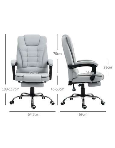 HOMCOM Linen-Look Adjustable Office Chair - Light Grey