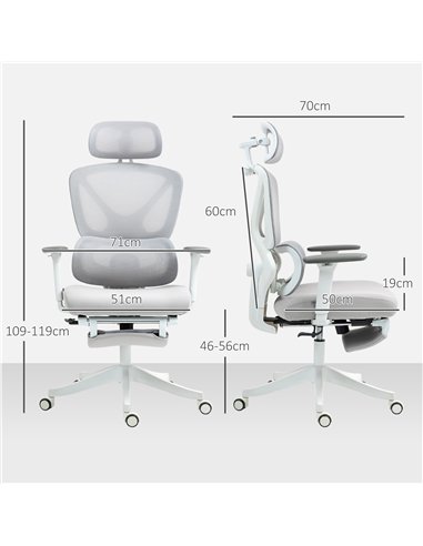 HOMCOM Ergonomic and Adjustable Office Chair - Grey