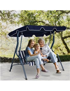 Outsunny Metal Frame 3-Seater Swing Chair with Adjustable Canopy, Blue Stripes 2