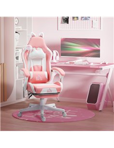 HOMCOM Cat Ear and Paw Reclining Office Chair, with Footrest - Pink/White 2