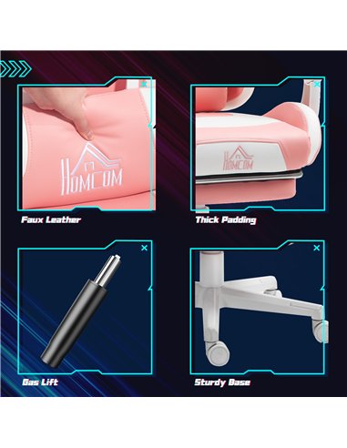 HOMCOM Cat Ear and Paw Reclining Office Chair, with Footrest - Pink/White