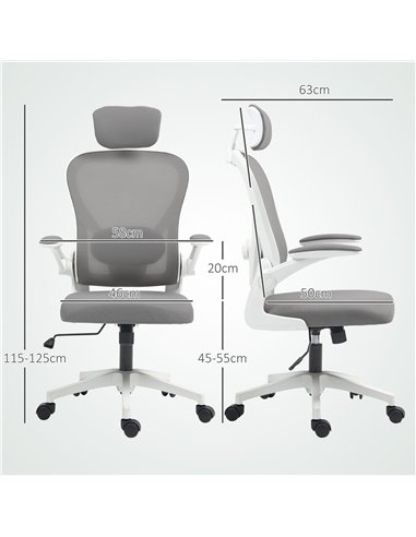 HOMCOM Executive Office Chair, Ergonomic Mesh High Back Desk Chair with Flip-up Armrest, Rotatable Headrest, Adjustable Lumbar S