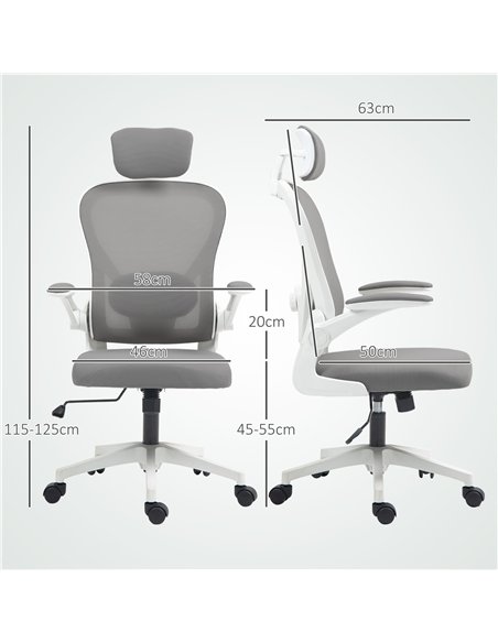 HOMCOM Executive Office Chair, Ergonomic Mesh High Back Desk Chair with Flip-up Armrest, Rotatable Headrest, Adjustable Lumbar S - pic 120164 | FastDaddyshop