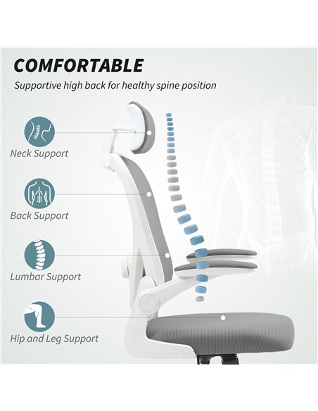 HOMCOM Executive Office Chair, Ergonomic Mesh High Back Desk Chair with Flip-up Armrest, Rotatable Headrest, Adjustable Lumbar S - pic 120165 | FastDaddyshop