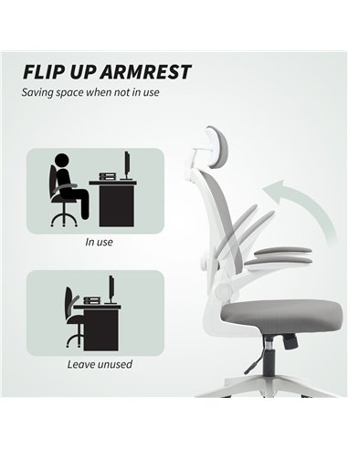 HOMCOM Executive Office Chair, Ergonomic Mesh High Back Desk Chair with Flip-up Armrest, Rotatable Headrest, Adjustable Lumbar S