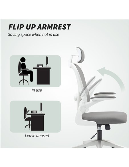 HOMCOM Executive Office Chair, Ergonomic Mesh High Back Desk Chair with Flip-up Armrest, Rotatable Headrest, Adjustable Lumbar S - pic 120168 | FastDaddyshop