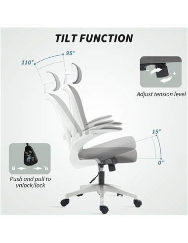 HOMCOM Executive Office Chair, Ergonomic Mesh High Back Desk Chair with Flip-up Armrest, Rotatable Headrest, Adjustable Lumbar S