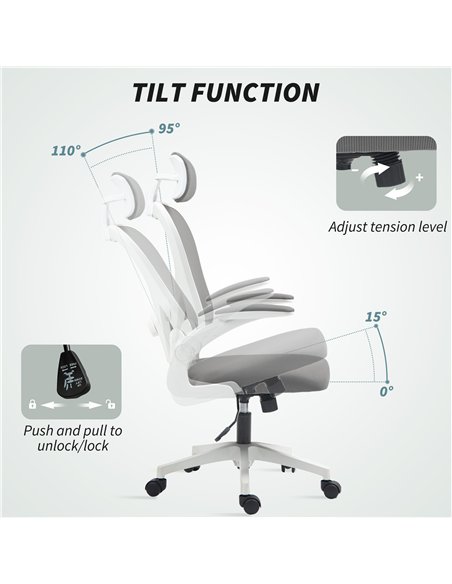 HOMCOM Executive Office Chair, Ergonomic Mesh High Back Desk Chair with Flip-up Armrest, Rotatable Headrest, Adjustable Lumbar S - pic 120170 | FastDaddyshop