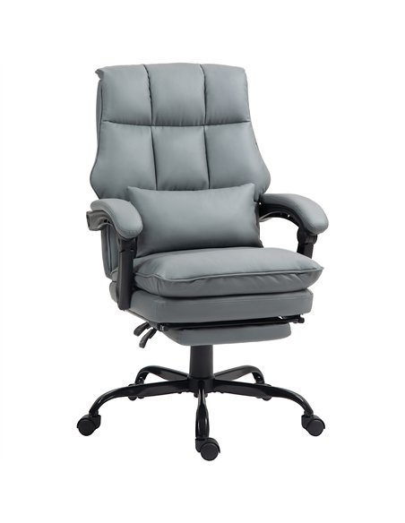 HOMCOM Faux Leather Reclining Office Chair, with Footrest - Grey - pic 120171 | FastDaddyshop