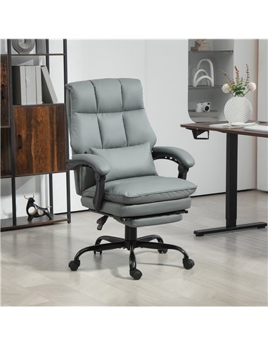 HOMCOM Faux Leather Reclining Office Chair, with Footrest - Grey
