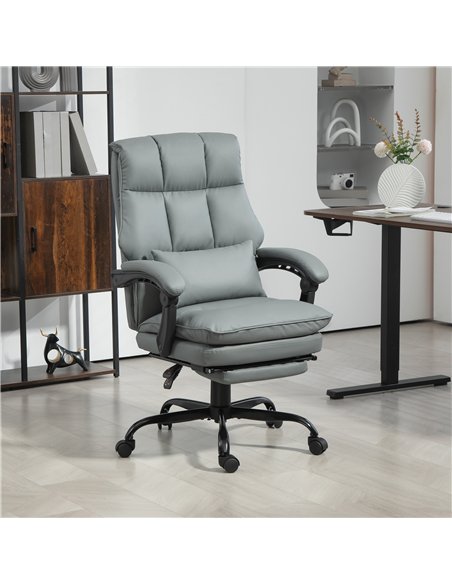 HOMCOM Faux Leather Reclining Office Chair, with Footrest - Grey - pic 120172 | FastDaddyshop