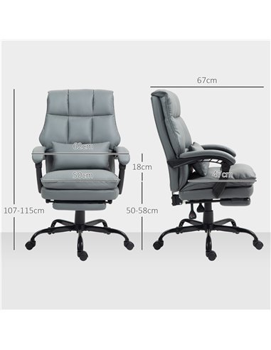 HOMCOM Faux Leather Reclining Office Chair, with Footrest - Grey