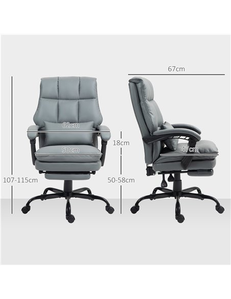 HOMCOM Faux Leather Reclining Office Chair, with Footrest - Grey - pic 120173 | FastDaddyshop