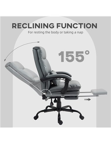 HOMCOM Faux Leather Reclining Office Chair, with Footrest - Grey