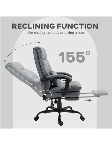 HOMCOM Faux Leather Reclining Office Chair, with Footrest - Grey - pic 120174 | FastDaddyshop