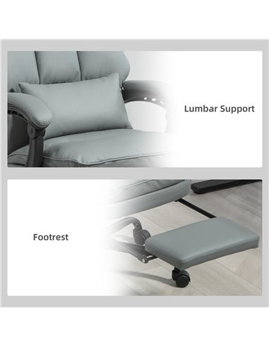 HOMCOM Faux Leather Reclining Office Chair, with Footrest - Grey
