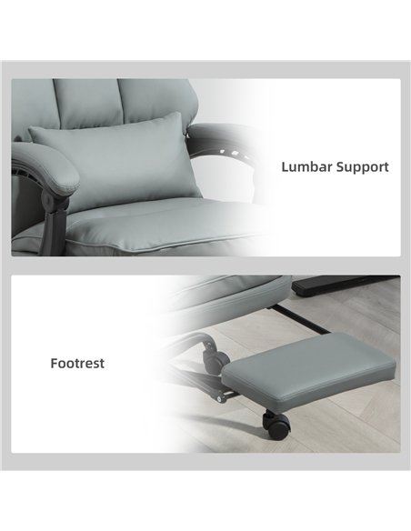 HOMCOM Faux Leather Reclining Office Chair, with Footrest - Grey - pic 120177 | FastDaddyshop
