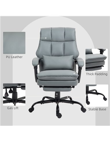 HOMCOM Faux Leather Reclining Office Chair, with Footrest - Grey