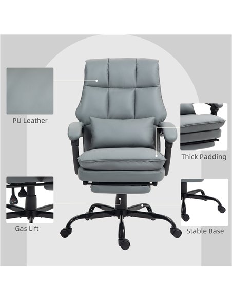 HOMCOM Faux Leather Reclining Office Chair, with Footrest - Grey - pic 120178 | FastDaddyshop
