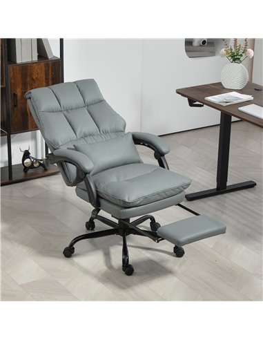 HOMCOM Faux Leather Reclining Office Chair, with Footrest - Grey