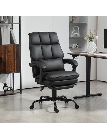 HOMCOM Faux Leather Reclining Office Chair, with Footrest - Black - pic 120181 | FastDaddyshop