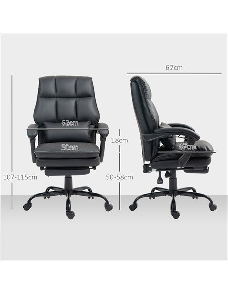 HOMCOM Faux Leather Reclining Office Chair, with Footrest - Black - pic 120182 | FastDaddyshop