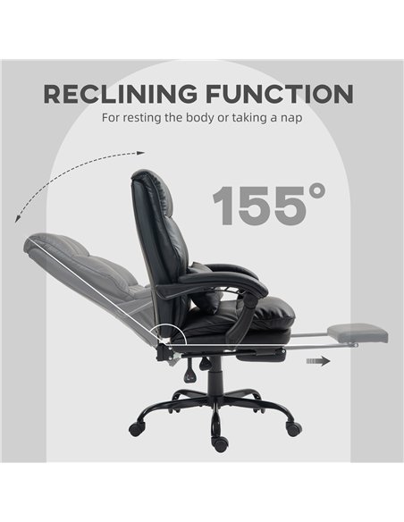 HOMCOM Faux Leather Reclining Office Chair, with Footrest - Black - pic 120183 | FastDaddyshop