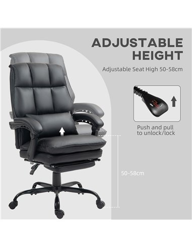HOMCOM Faux Leather Reclining Office Chair, with Footrest - Black