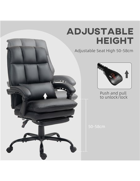 HOMCOM Faux Leather Reclining Office Chair, with Footrest - Black - pic 120184 | FastDaddyshop
