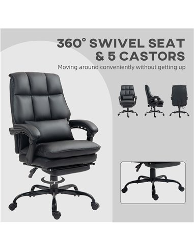 HOMCOM Faux Leather Reclining Office Chair, with Footrest - Black