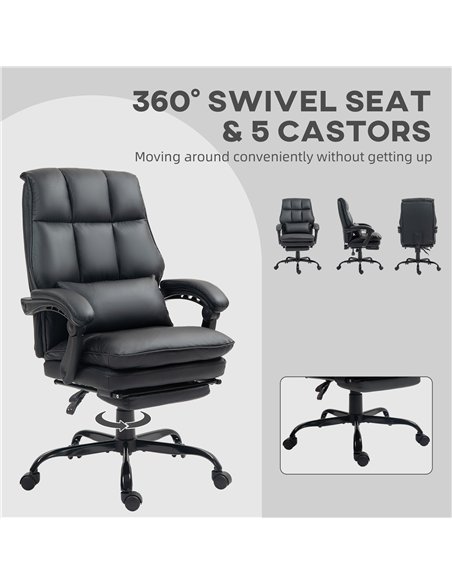 HOMCOM Faux Leather Reclining Office Chair, with Footrest - Black - pic 120185 | FastDaddyshop