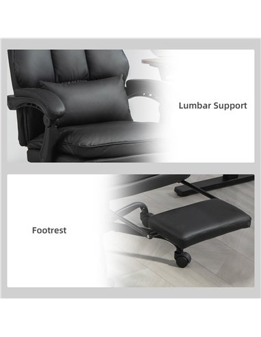 HOMCOM Faux Leather Reclining Office Chair, with Footrest - Black