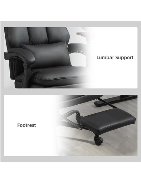 HOMCOM Faux Leather Reclining Office Chair, with Footrest - Black - pic 120186 | FastDaddyshop