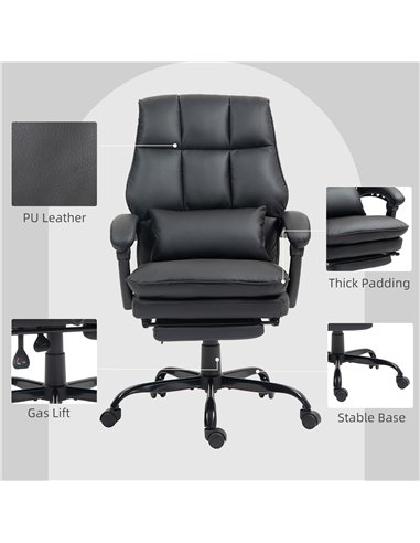 HOMCOM Faux Leather Reclining Office Chair, with Footrest - Black