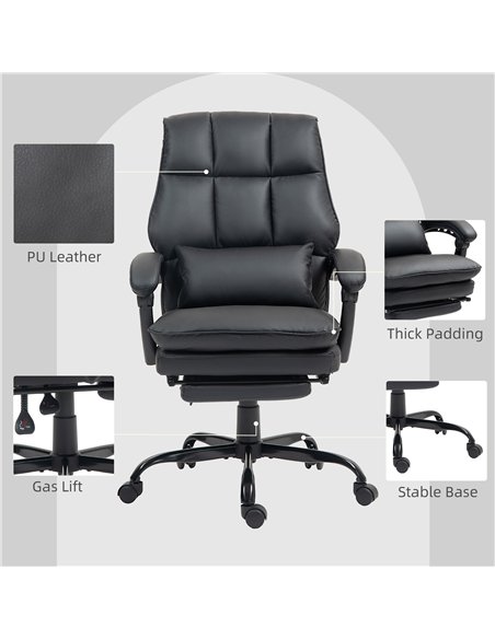 HOMCOM Faux Leather Reclining Office Chair, with Footrest - Black - pic 120187 | FastDaddyshop