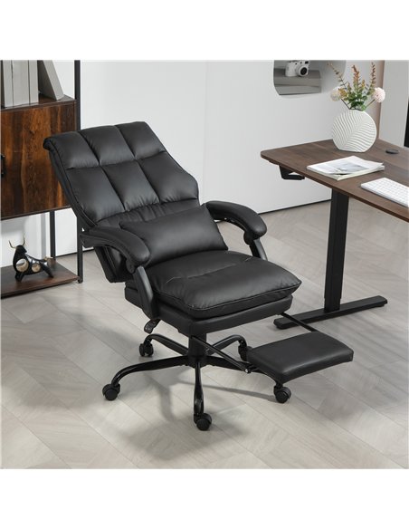 HOMCOM Faux Leather Reclining Office Chair, with Footrest - Black - pic 120188 | FastDaddyshop