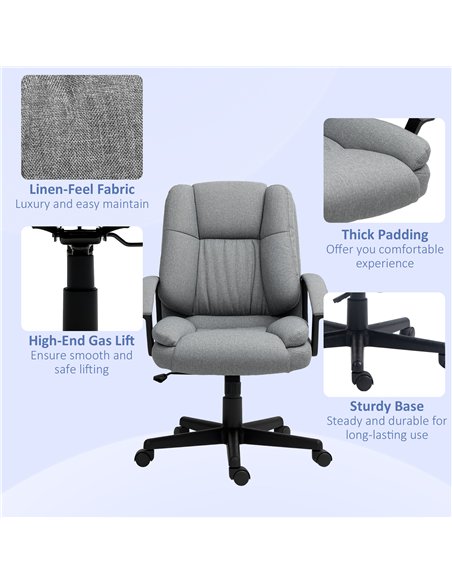 HOMCOM Linen-Look Padded Office Chair - Grey - pic 120195 | FastDaddyshop