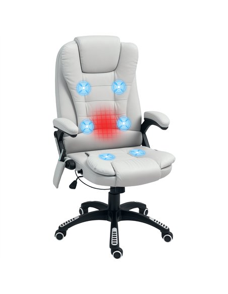 HOMCOM Executive Office Chair with Massage and Heat, High Back PU Leather Massage Office Chair with Adjustable Height, Light Gre - pic 120198 | FastDaddyshop