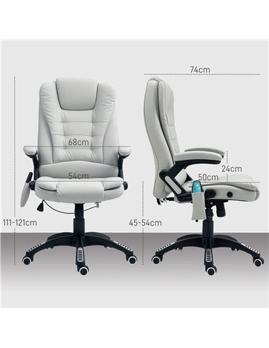 HOMCOM Executive Office Chair with Massage and Heat, High Back PU Leather Massage Office Chair with Adjustable Height, Light Gre
