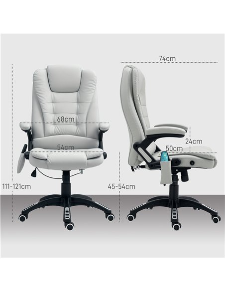 HOMCOM Executive Office Chair with Massage and Heat, High Back PU Leather Massage Office Chair with Adjustable Height, Light Gre - pic 120200 | FastDaddyshop