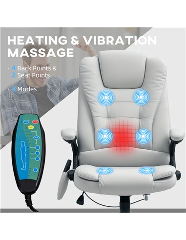 HOMCOM Executive Office Chair with Massage and Heat, High Back PU Leather Massage Office Chair with Adjustable Height, Light Gre