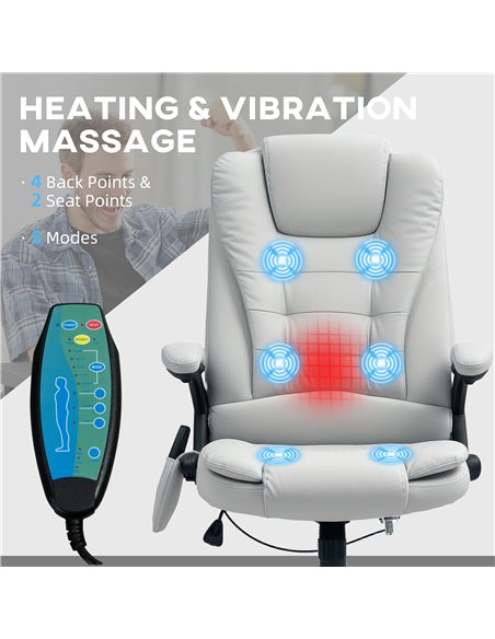 HOMCOM Executive Office Chair with Massage and Heat, High Back PU Leather Massage Office Chair with Adjustable Height, Light Gre - pic 120201 | FastDaddyshop