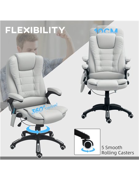 HOMCOM Executive Office Chair with Massage and Heat, High Back PU Leather Massage Office Chair with Adjustable Height, Light Gre - pic 120202 | FastDaddyshop