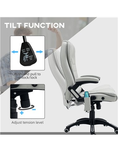 HOMCOM Executive Office Chair with Massage and Heat, High Back PU Leather Massage Office Chair with Adjustable Height, Light Gre