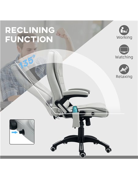 HOMCOM Executive Office Chair with Massage and Heat, High Back PU Leather Massage Office Chair with Adjustable Height, Light Gre - pic 120204 | FastDaddyshop