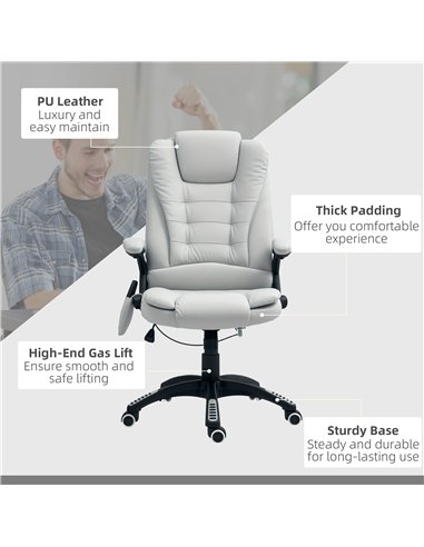 HOMCOM Executive Office Chair with Massage and Heat, High Back PU Leather Massage Office Chair with Adjustable Height, Light Gre
