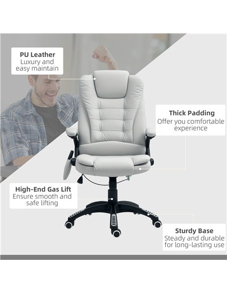 HOMCOM Executive Office Chair with Massage and Heat, High Back PU Leather Massage Office Chair with Adjustable Height, Light Gre - pic 120205 | FastDaddyshop