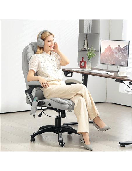 HOMCOM Executive Office Chair with Massage and Heat, High Back PU Leather Massage Office Chair with Adjustable Height, Light Gre - pic 120206 | FastDaddyshop