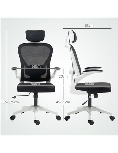 HOMCOM Executive Office Chair, Ergonomic Mesh High Back Desk Chair with Flip-up Armrest, Rotatable Headrest, Adjustable Lumbar S