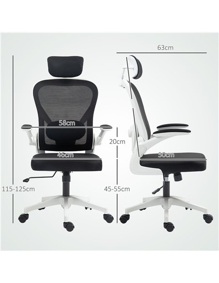 HOMCOM Executive Office Chair, Ergonomic Mesh High Back Desk Chair with Flip-up Armrest, Rotatable Headrest, Adjustable Lumbar S - pic 120209 | FastDaddyshop
